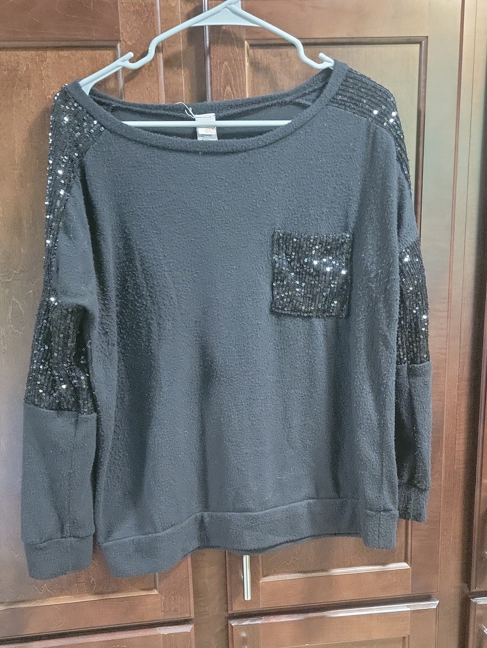 7th Ray Black Sequin Accent Pullover Sweater